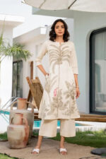 Americanchoice Off White Cotton Hand Block Kurta & Pant Set