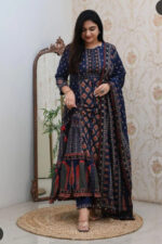 Americanchoice Multicolor Cotton Jaipuri Print Kurta With Pant & Dupatta Set