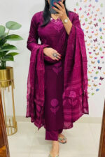 Americanchoice Purple Cotton Kurta With Pant & Dupatta Set - Image 3