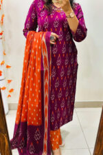 Americanchoice Cotton Pink & Orange Kurta With Pant & Dupatta Set