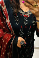 Americanchoice Cotton Black & Orange Kurta With Pant & Dupatta Set - Image 3