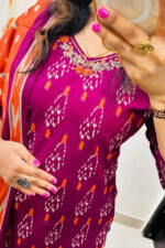 Americanchoice Cotton Pink & Orange Kurta With Pant & Dupatta Set - Image 2