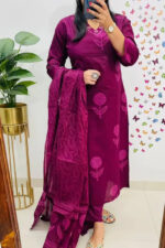 Americanchoice Purple Cotton Kurta With Pant & Dupatta Set - Image 2