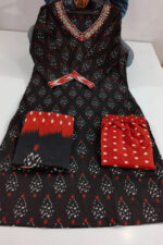 Americanchoice Cotton Black & Orange Kurta With Pant & Dupatta Set - Image 2