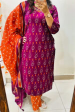 Americanchoice Cotton Pink & Orange Kurta With Pant & Dupatta Set - Image 5