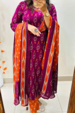 Americanchoice Cotton Pink & Orange Kurta With Pant & Dupatta Set - Image 3