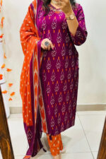 Americanchoice Cotton Pink & Orange Kurta With Pant & Dupatta Set - Image 4
