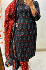 Americanchoice Cotton Black & Orange Kurta With Pant & Dupatta Set