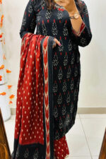 Americanchoice Cotton Black & Orange Kurta With Pant & Dupatta Set - Image 4
