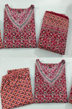 Americanchoice Maroon Cotton Printed Kurta With Pant & Dupatta Set - Image 5