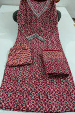 Americanchoice Maroon Cotton Printed Kurta With Pant & Dupatta Set - Image 6