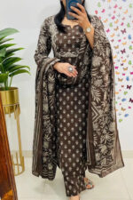 Americanchoice Cotton Printed Kurta With Pant & Dupatta Set