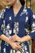 Americanchoice Cotton Navy Blue Printed Kurta With Pant & Dupatta Set - Image 2