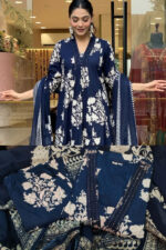Americanchoice Cotton Navy Blue Printed Kurta With Pant & Dupatta Set - Image 3