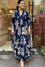 Americanchoice Cotton Navy Blue Printed Kurta With Pant & Dupatta Set - Image 5