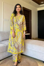 Americanchoice Yellow Cotton Printed Kurta & Pant Set