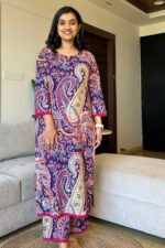Americanchoice Purple Cotton Printed Kurta & Pant Set