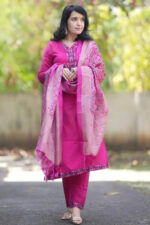 Americanchoice Handloom Cotton Embroidered Kurta With Pant & Khadi Silk Dupatta Set - Image 2