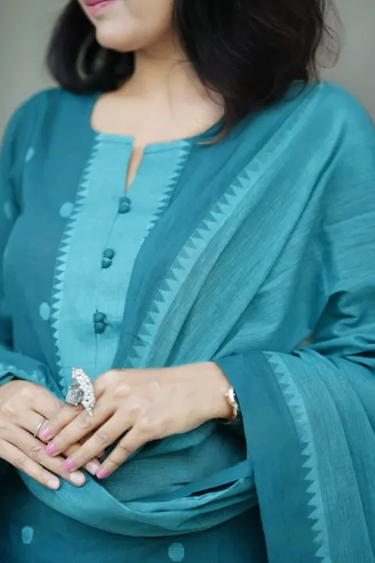 Americanchoice Handloom South Cotton Kurta With Pant & South Cotton Dupatta Set - Image 5