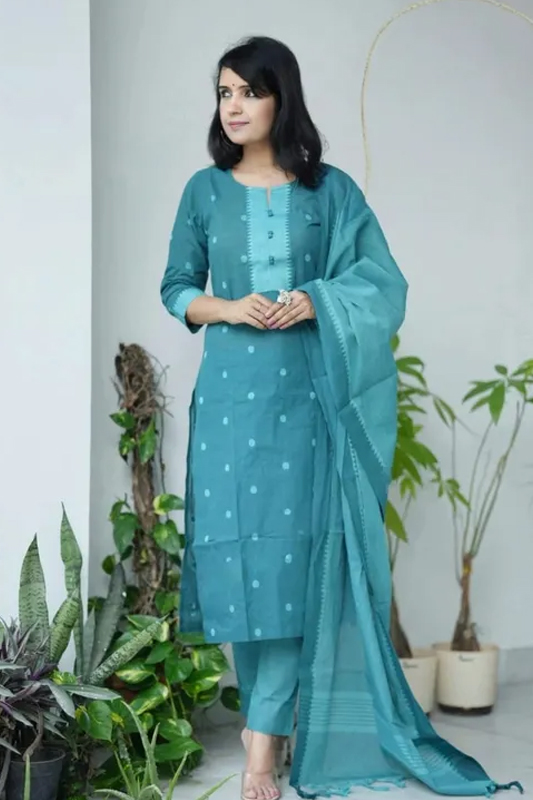 Americanchoice Handloom South Cotton Kurta With Pant & South Cotton Dupatta Set - Image 2