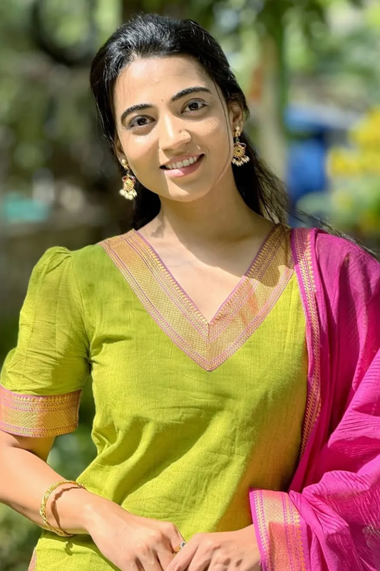 Americanchoice Handloom South Cotton Kurta With Pant & South Cotton Dupatta Set - Image 2
