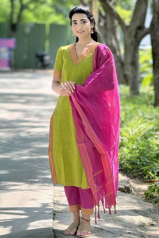 Americanchoice Handloom South Cotton Kurta With Pant & South Cotton Dupatta Set - Image 4