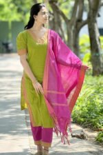 Americanchoice Handloom South Cotton Kurta With Pant & South Cotton Dupatta Set - Image 3