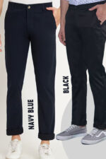 Americanchoice Combo Set of Men’s Navy Blue & Black Cotton Chinos Trouser