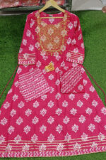 Americanchoice Women's Cotton Pink Anarkali Embroidery Kurta & Pant with Dupatta - Image 4