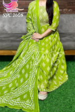 Americanchoice Women's Cotton Green Anarkali Embroidery Kurta & Pant with Dupatta - Image 3