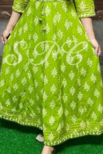 Americanchoice Women's Cotton Green Anarkali Embroidery Kurta & Pant with Dupatta - Image 5