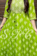 Americanchoice Women's Cotton Green Anarkali Embroidery Kurta & Pant with Dupatta - Image 4