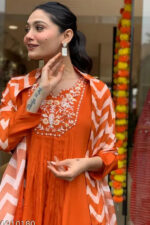 Americanchoice Orange Designer Silk Blend Kurta Pant Set with Dupatta - Image 2