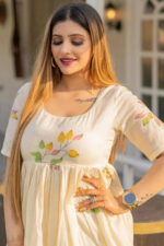 Americanchoice Off White Leaves Printed Anarkali Kurta - Image 3