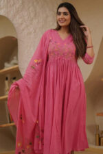 Cotton Embroidered Kurta With Pant & Dupatta Set