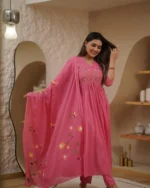 Cotton Embroidered Kurta With Pant & Dupatta Set - Image 8