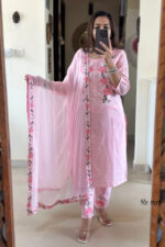 Americanchoice Cotton Embroidered Kurta With Pant & Dupatta With Embroidery Lace - Image 3