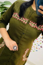 Americanchoice Green Cotton Embroidered Kurta & Pant Set - Image 2