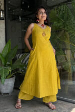 Americanchoice Yellow Cotton Embroidered Kurta With Pant