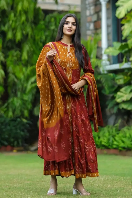 Americanchoice Cotton Printed Anarkali Kurta With Pant & Dupatta Set - Image 4