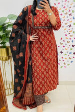 Cotton Printed Kurta With Pant & Dupatta Set