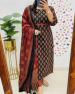 Cotton Printed Kurta With Pant & Dupatta Set - Image 2