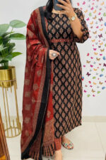 Cotton Printed Kurta With Pant & Dupatta Set
