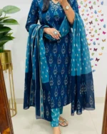 Cotton Printed Kurta With Pant & Dupatta Set - Image 3