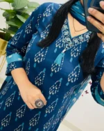 Cotton Printed Kurta With Pant & Dupatta Set - Image 4