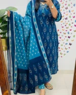 Cotton Printed Kurta With Pant & Dupatta Set - Image 6