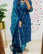 Cotton Printed Kurta With Pant & Dupatta Set - Image 7