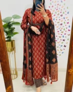 Cotton Printed Kurta With Pant & Dupatta Set - Image 7