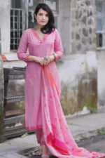 Americanchoice Handloom Cotton Embroidered Kurta With Pant & Weaved Linen Dupatta Set - Image 2