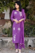 Purple Floral Elegance Cotton Kurti Set - Image 5